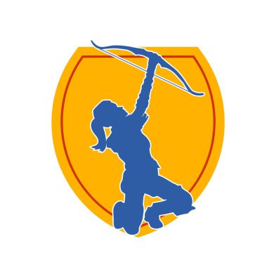 Dişi okçu bir dövüşçünün silueti ok ve yayla pozisyonunu alıyor..