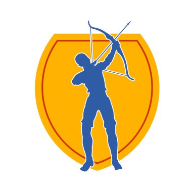 Dişi okçu bir dövüşçünün silueti ok ve yayla pozisyonunu alıyor..