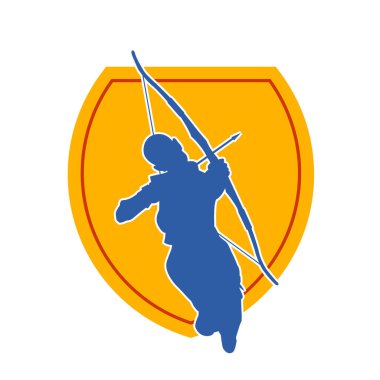 Dişi okçu bir dövüşçünün silueti ok ve yayla pozisyonunu alıyor..