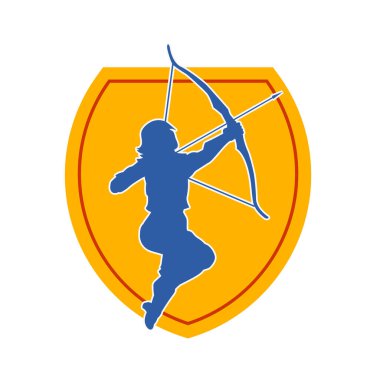 Dişi okçu bir dövüşçünün silueti ok ve yayla pozisyonunu alıyor..