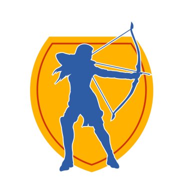 Dişi okçu bir dövüşçünün silueti ok ve yayla pozisyonunu alıyor..