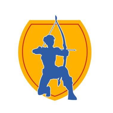 Dişi okçu bir dövüşçünün silueti ok ve yayla pozisyonunu alıyor..