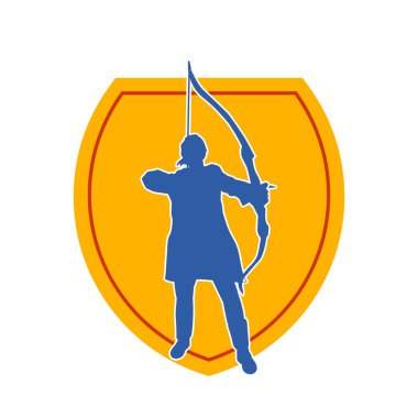 Dişi okçu bir dövüşçünün silueti ok ve yayla pozisyonunu alıyor..