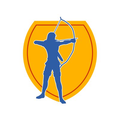 Dişi okçu bir dövüşçünün silueti ok ve yayla pozisyonunu alıyor..