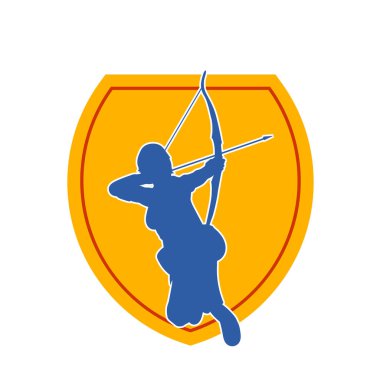 Dişi okçu bir dövüşçünün silueti ok ve yayla pozisyonunu alıyor..