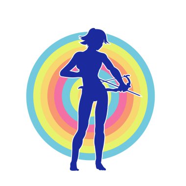 Dişi okçu bir dövüşçünün silueti ok ve yayla pozisyonunu alıyor..