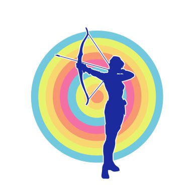 Dişi okçu bir dövüşçünün silueti ok ve yayla pozisyonunu alıyor..