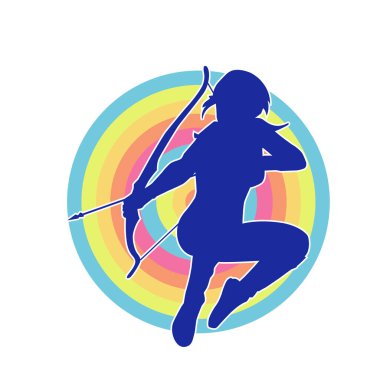 Dişi okçu bir dövüşçünün silueti ok ve yayla pozisyonunu alıyor..