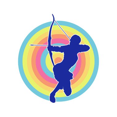 Dişi okçu bir dövüşçünün silueti ok ve yayla pozisyonunu alıyor..