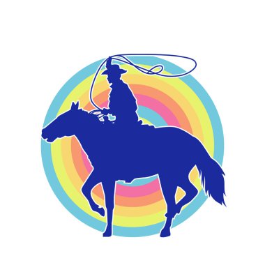 At süren bir kovboyun silueti. Kementle ip atıyor.