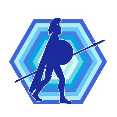 Mızrak ve demir kalkan taşıyan eski bir askerin silueti..