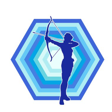 Dişi okçu bir dövüşçünün silueti ok ve yayla pozisyonunu alıyor..