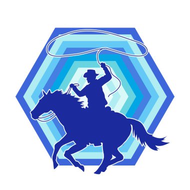 At süren bir kovboyun silueti. Kementle ip atıyor.