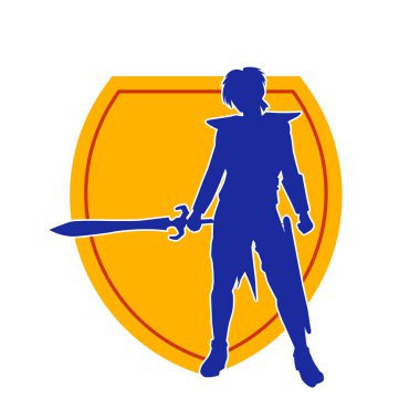 Bir kadın dövüşçünün silueti kılıç taşırken poz veriyor..