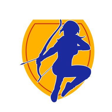 Dişi okçu bir dövüşçünün silueti ok ve yayla pozisyonunu alıyor..