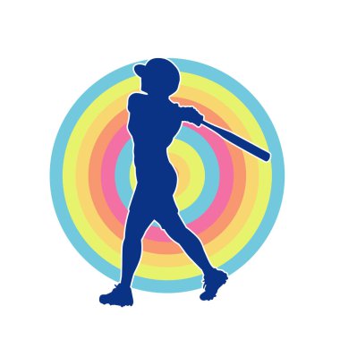 Hareketli kadın beyzbol oyuncusunun silueti. Vurucu olarak beyzbol oynayan bir kadın sporcunun silüeti..