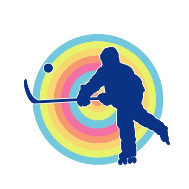 Kasklı ve üniformalı bir buz hokeyi oyuncusunun silueti.