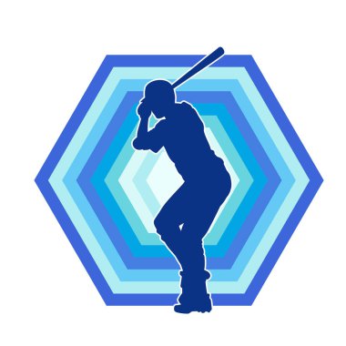 Hareketli bir erkek beyzbol oyuncusunun silueti. Vurucu olarak beyzbol oynayan bir adamın silueti..