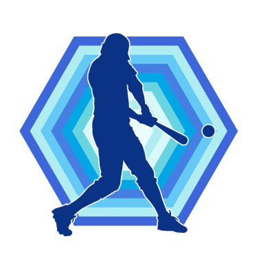 Hareketli bir erkek beyzbol oyuncusunun silueti. Vurucu olarak beyzbol oynayan bir adamın silueti..