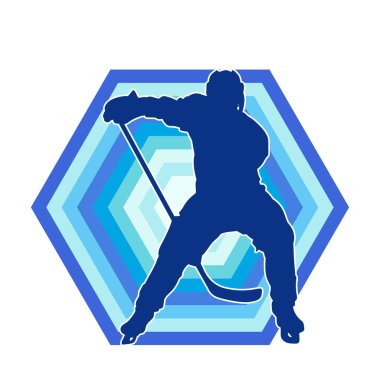 Kasklı ve üniformalı bir buz hokeyi oyuncusunun silueti.