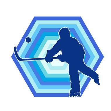 Kasklı ve üniformalı bir buz hokeyi oyuncusunun silueti.