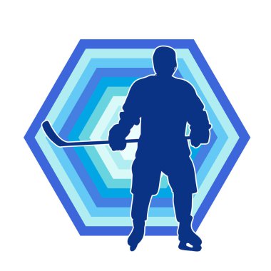 Kasklı ve üniformalı bir buz hokeyi oyuncusunun silueti.