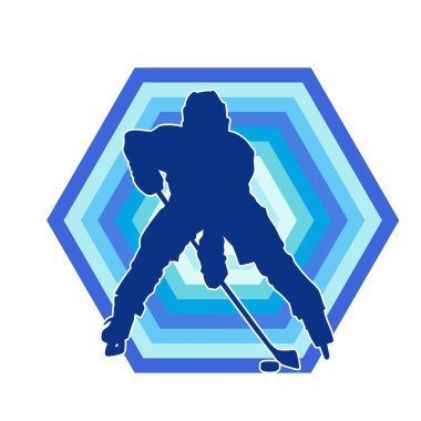 Kasklı ve üniformalı bir buz hokeyi oyuncusunun silueti.