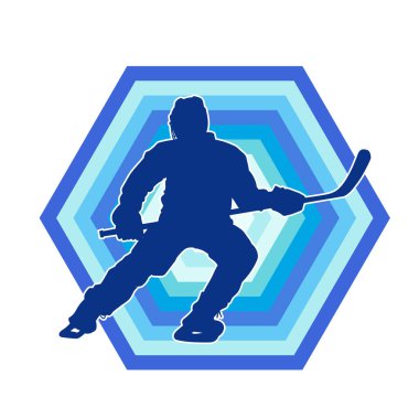 Kasklı ve üniformalı bir buz hokeyi oyuncusunun silueti.