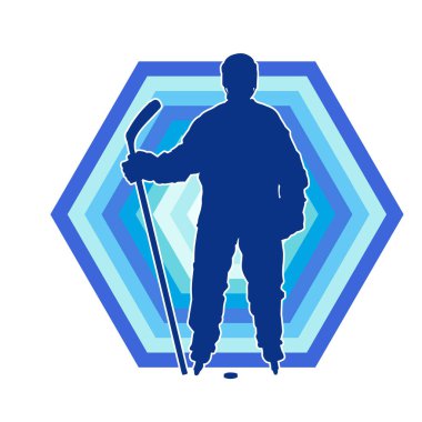 Kasklı ve üniformalı bir buz hokeyi oyuncusunun silueti.