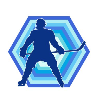 Kasklı ve üniformalı bir buz hokeyi oyuncusunun silueti.