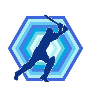 Hareketli bir erkek kriket oyuncusunun silueti. Kriket oynayan bir adamın silueti..