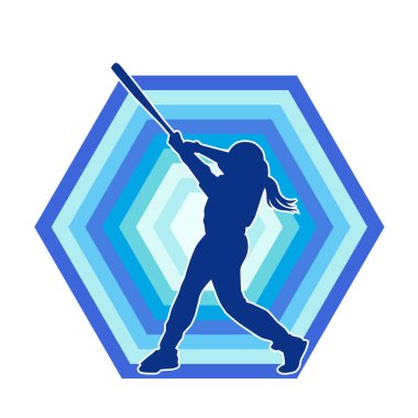 Hareketli kadın beyzbol oyuncusunun silueti. Vurucu olarak beyzbol oynayan bir kadın sporcunun silüeti..