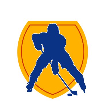 Kasklı ve üniformalı bir buz hokeyi oyuncusunun silueti.