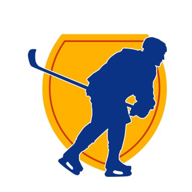 Kasklı ve üniformalı bir buz hokeyi oyuncusunun silueti.