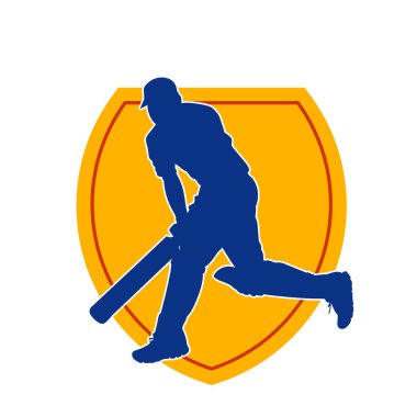 Hareketli bir erkek kriket oyuncusunun silueti. Kriket oynayan bir adamın silueti..