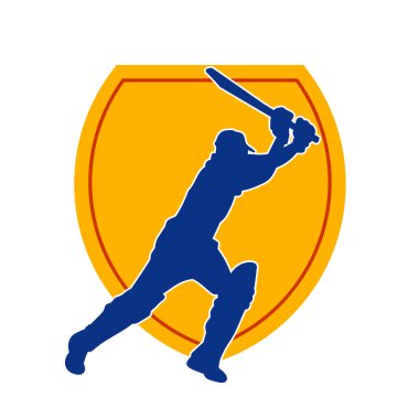 Hareketli bir erkek kriket oyuncusunun silueti. Kriket oynayan bir adamın silueti..