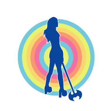 Savaşçı bir kadının silueti savaş baltası taşıyor.