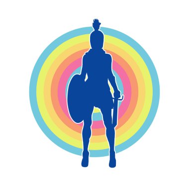 Savaş zırhlı bir erkek savaşçının silueti. Kılıç ve demir kalkan taşıyor..