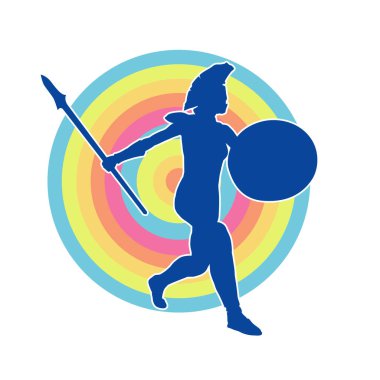 Zırhlı, mızrak ve zırhlı bir kadın savaşçının silueti..