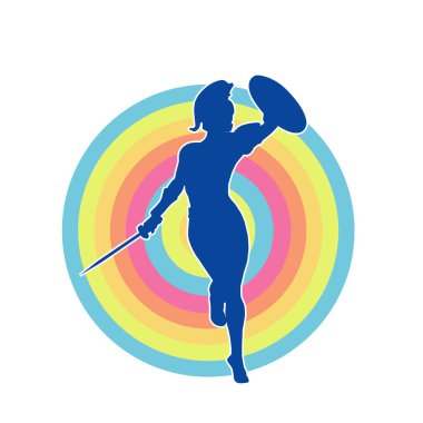 Savaş zırhlı bir erkek savaşçının silueti. Kılıç ve demir kalkan taşıyor..