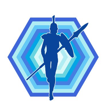 Zırhlı, mızrak ve zırhlı bir kadın savaşçının silueti..