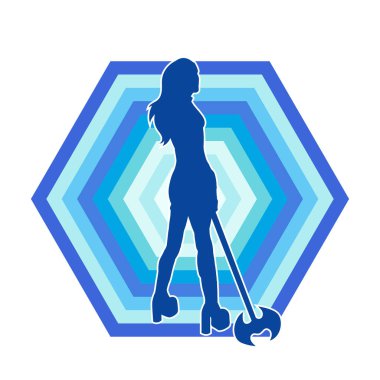 Savaşçı bir kadının silueti savaş baltası taşıyor.