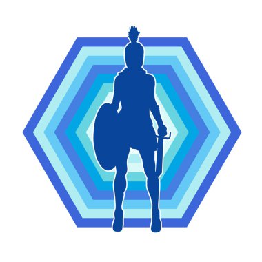 Savaş zırhlı bir erkek savaşçının silueti. Kılıç ve demir kalkan taşıyor..