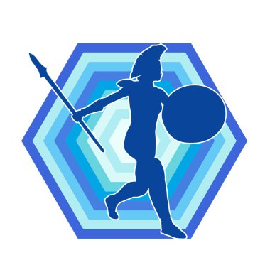 Zırhlı, mızrak ve zırhlı bir kadın savaşçının silueti..