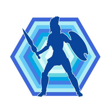 Savaş zırhlı bir erkek savaşçının silueti. Kılıç ve demir kalkan taşıyor..