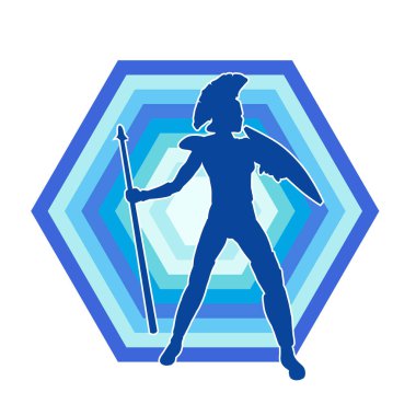 Zırhlı, mızrak ve zırhlı bir kadın savaşçının silueti..