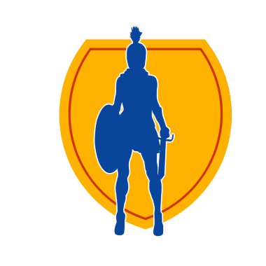 Savaş zırhlı bir erkek savaşçının silueti. Kılıç ve demir kalkan taşıyor..