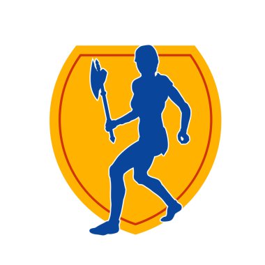 Savaşçı bir kadının silueti savaş baltası taşıyor.