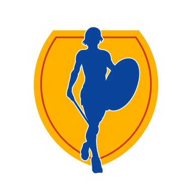 Savaş zırhlı bir erkek savaşçının silueti. Kılıç ve demir kalkan taşıyor..