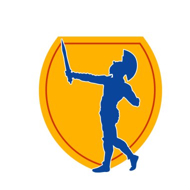 Zırhlı bir kadın savaşçının silueti kılıçla poz veriyor.